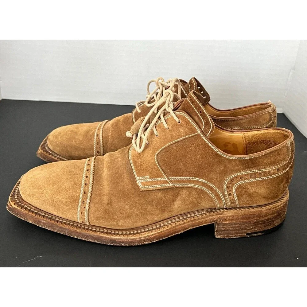 Stefano Branchini Calzoleria Men's 8 Brown Suede Leather Cap Toe Oxford Shoes